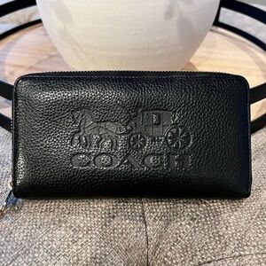 Coach Long Zip Around Wallet In Colorblock With Horse And Carriage, Black